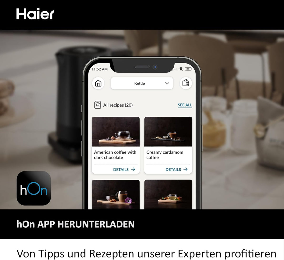 Haier Wasserkocher mit Temperatureinstellung aus Edelstahl 1,7 Liter I Energiesparender Kettle mit 7