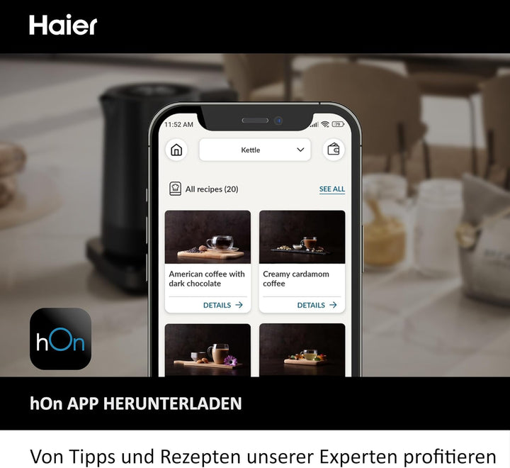 Haier Wasserkocher mit Temperatureinstellung aus Edelstahl 1,7 Liter I Energiesparender Kettle mit 7