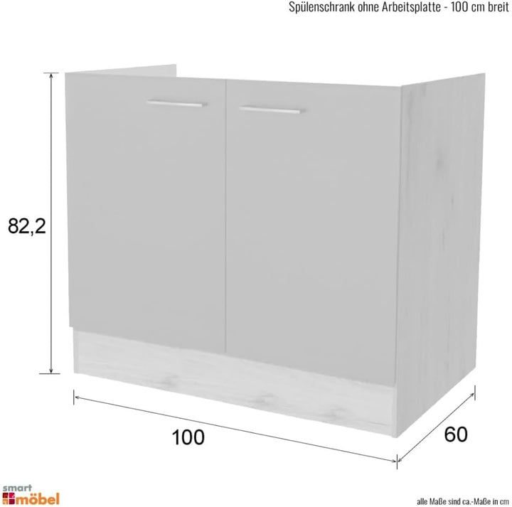 Spülenunterschrank 100 cm weiss ohne Arbeitsplatte – Küchenunterschrank mit 2 Drehtüren, 60 cm Tiefe