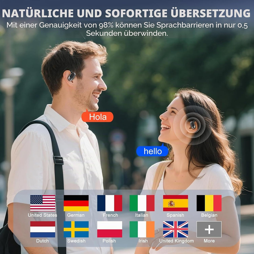 AI Kopfhörer Übersetzer, Echtzeit Sprachübersetzer Kopfhörer 164 Sprachen mit App, 6 Übersetzungsmod