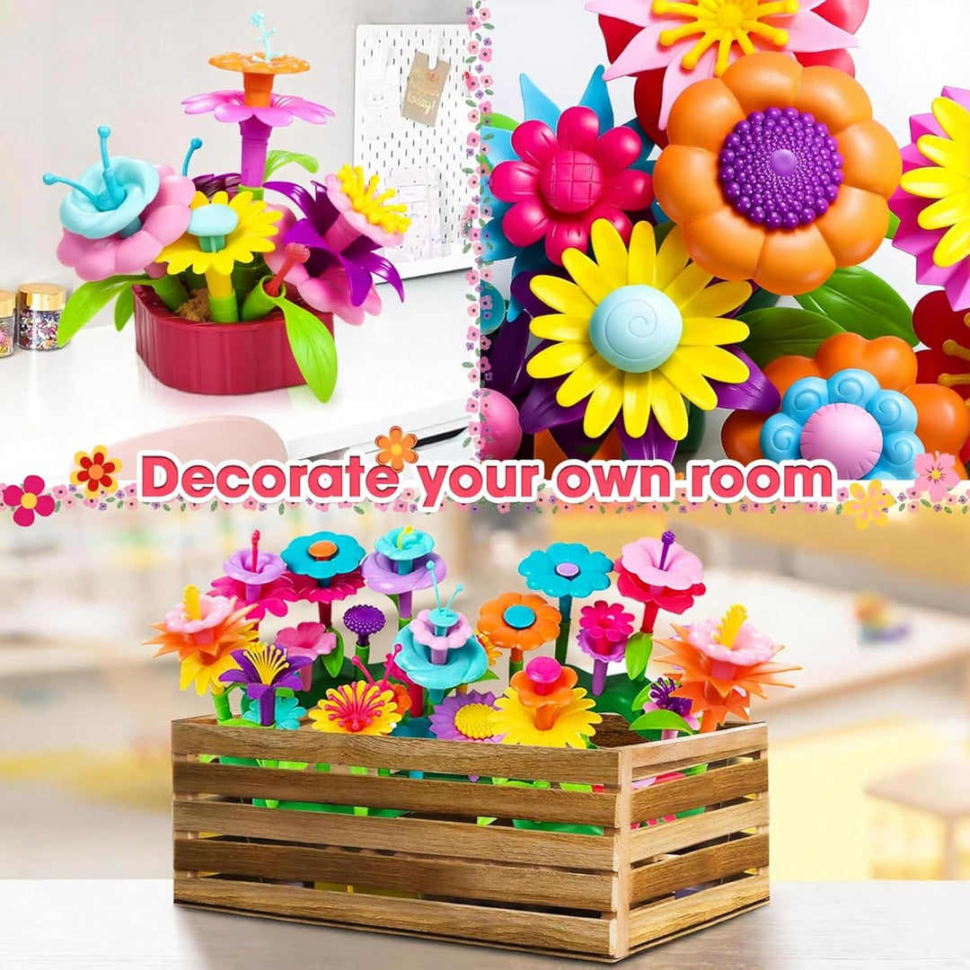 Fivejoy Blumengarten Spielzeug Für Mädchen 134PCS, DIY Bouquet Set Mit Rosa Box Draussen & Drinnen S