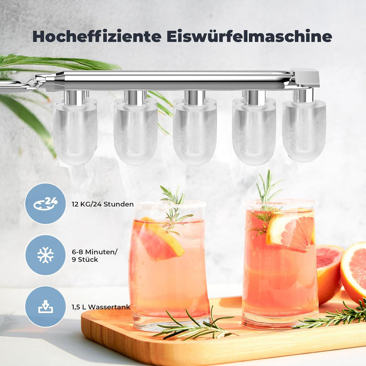 Eiswürfelmaschine, Acmeenjoy Eiswürfelbereiter Ice Maker 9 Eiswürfel in 6-8 Minuten, 12 KG in 24 H,