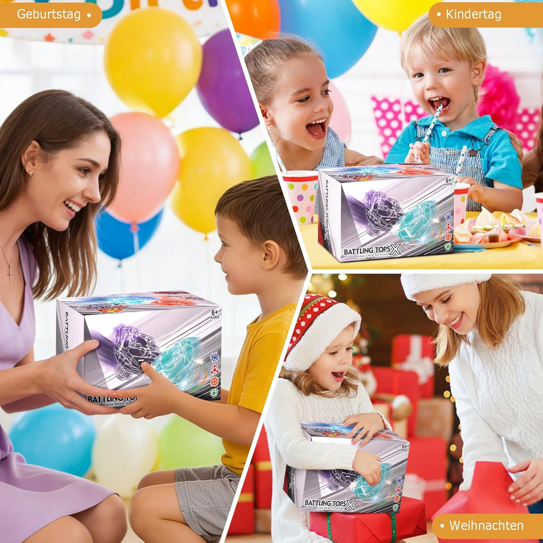 X Battle-Kreisel Set, 12 Spinning-Top-Spielzeuge mit 3 Launchern, 1 Griff & tragbarer Aufbewahrungst