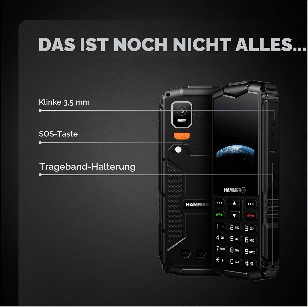 Hammer H Horizon LTE Outdoor Handy ohne Vertrag, 3000mAh Akku, 64 GB, 2,8" IPS Display, grosse Taste
