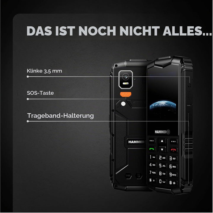 Hammer H Horizon LTE Outdoor Handy ohne Vertrag, 3000mAh Akku, 64 GB, 2,8" IPS Display, grosse Taste