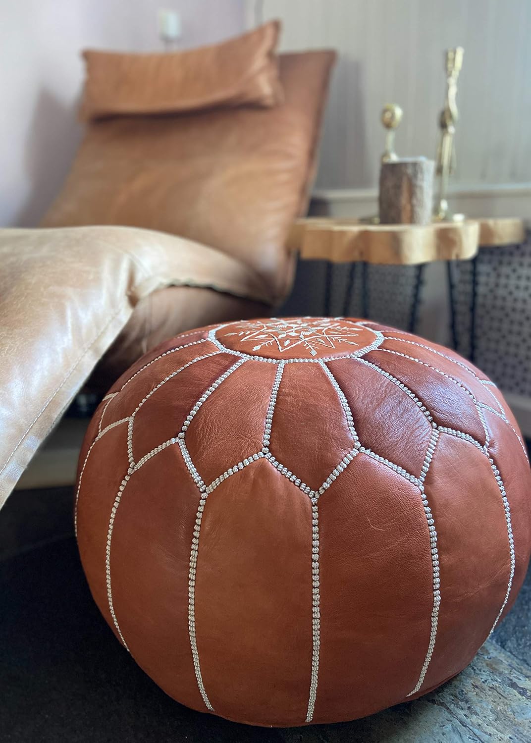 Poufs&Pillows Premium Echt Leder Pouf - Handgefertigt - Gefüllt geliefert - Ottoman, Sitzsack, Fussh