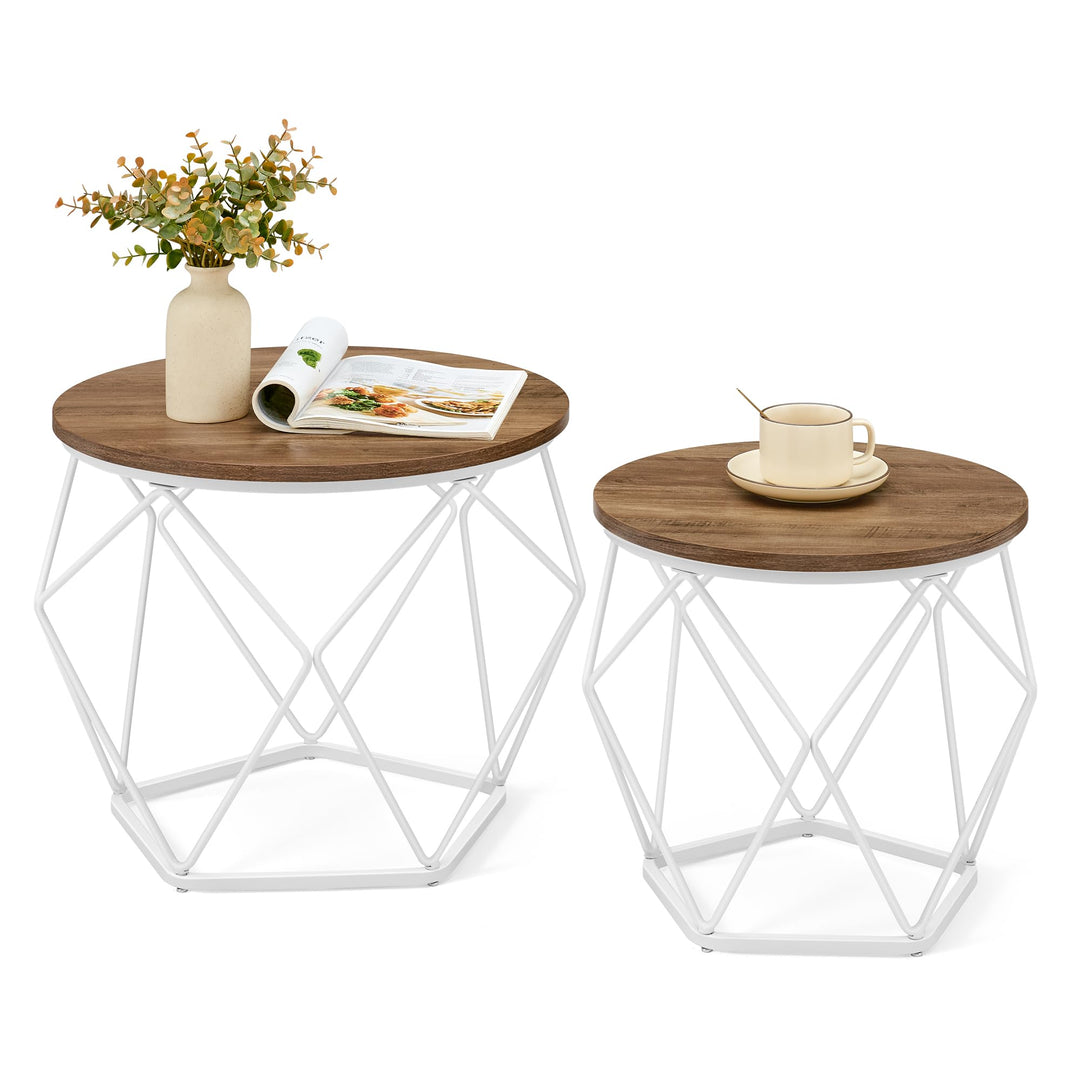 VASAGLE Couchtisch rund, 2er Set, Wohnzimmertisch, Beistelltisch, modern, abnehmbare Tischplatte, fü