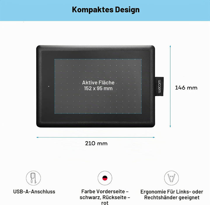 One by Wacom Stifttablett mit drucksensitivem Stift, geeignet für Windows, Mac &amp; Chromebook, Small,