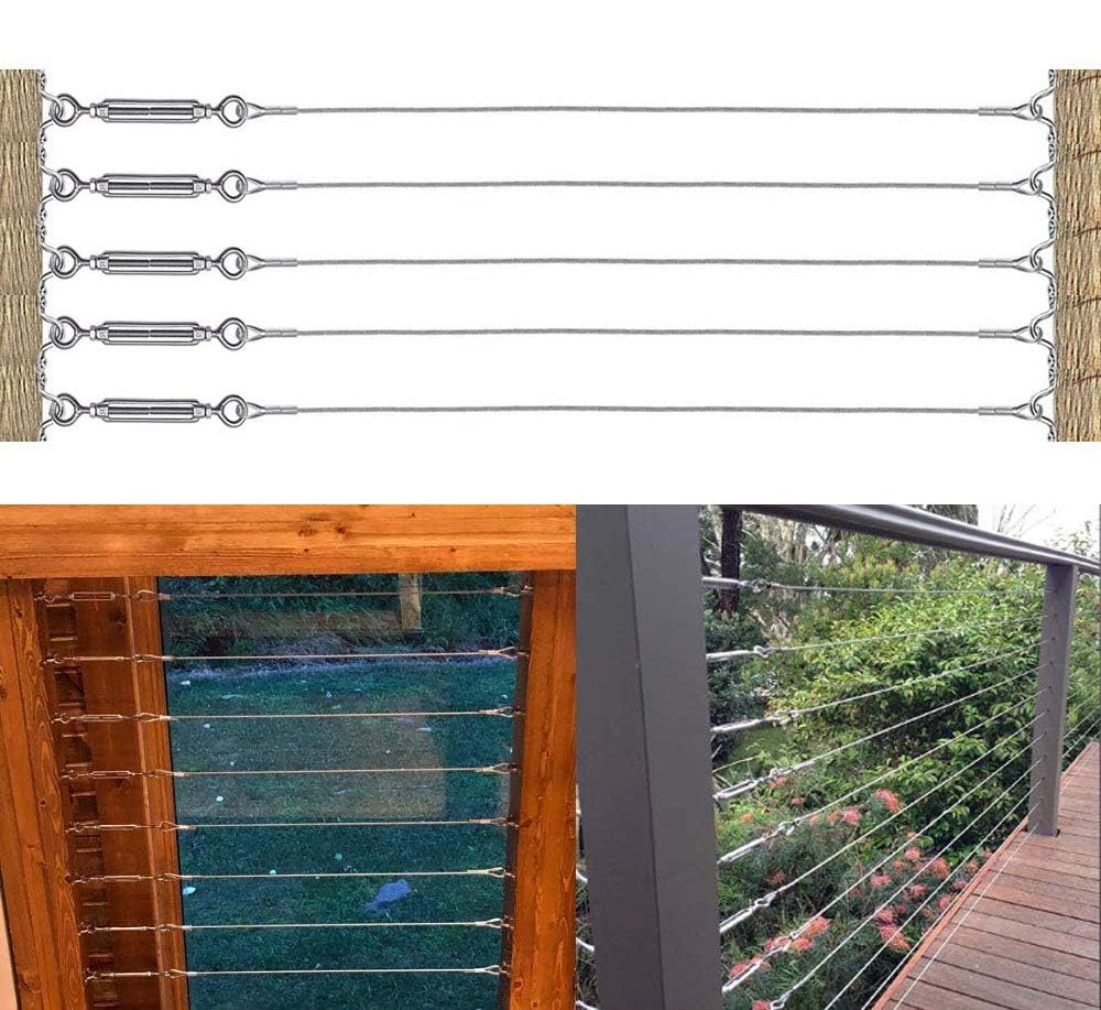 TooTaci Edelstahlseil 3mm Set,122M/3mm Stahlseil mit M5 Spannschlösser Kit,304 Edelstahl Drahtseil &