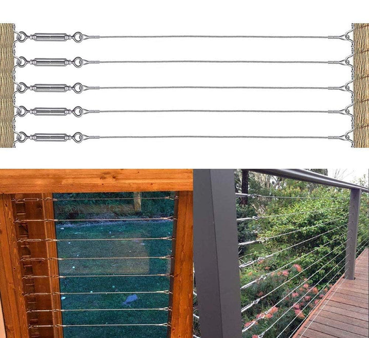TooTaci Edelstahlseil 3mm Set,122M/3mm Stahlseil mit M5 Spannschlösser Kit,304 Edelstahl Drahtseil &