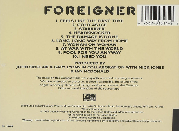 Foreigner (1977), Audio-CD