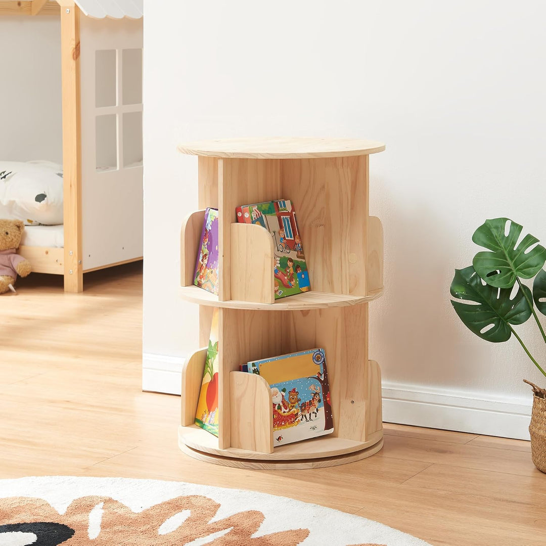 [en.casa] Drehbares Bücherregal für Kinder Chasek Spielzeugregal mit 2 Ebenen Drehregal Kiefernholz