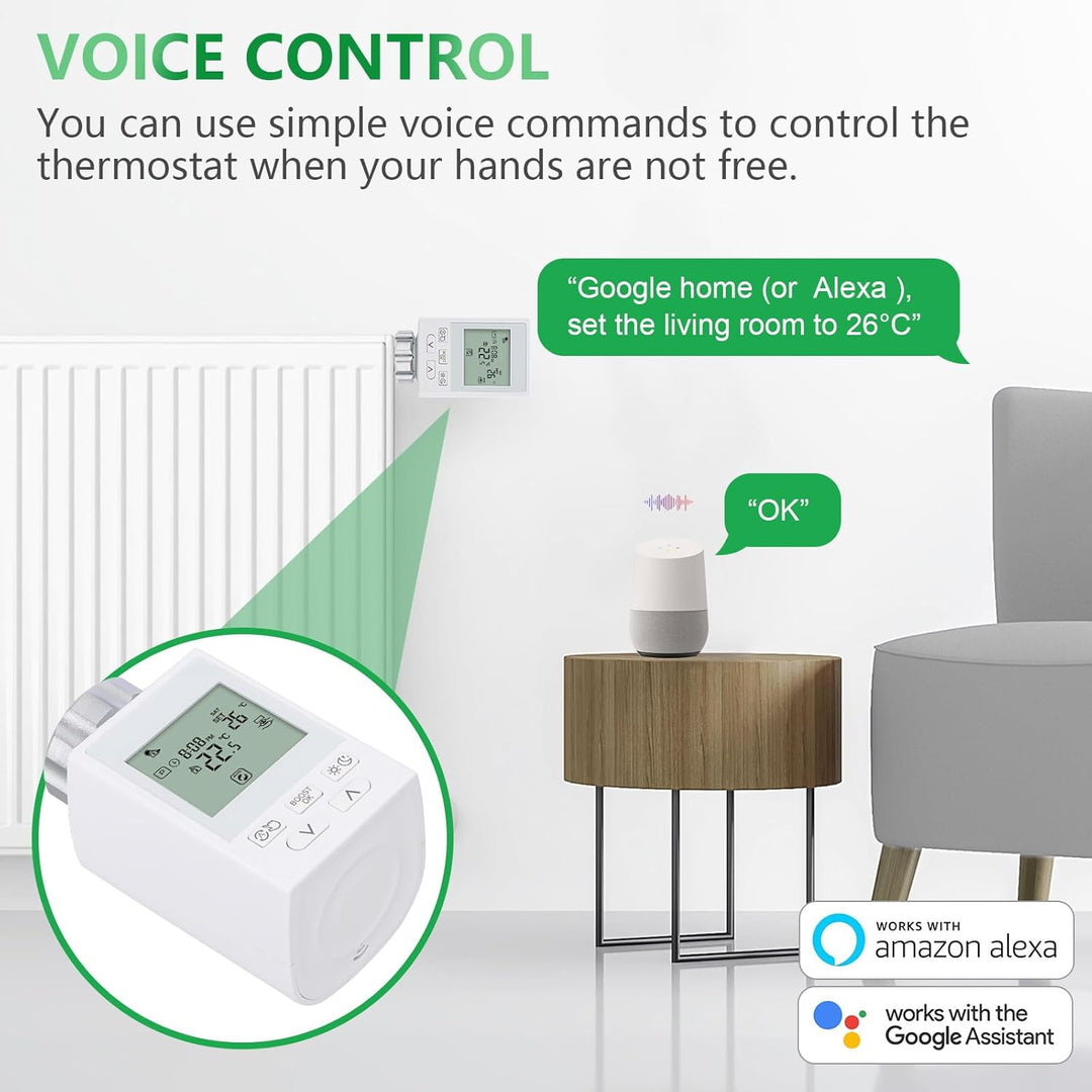 Wengart Smartes WiFi Heizkörperthermostat WG359, Energiesparendes Tuya TRV, App-Steuerung ohne Gatew