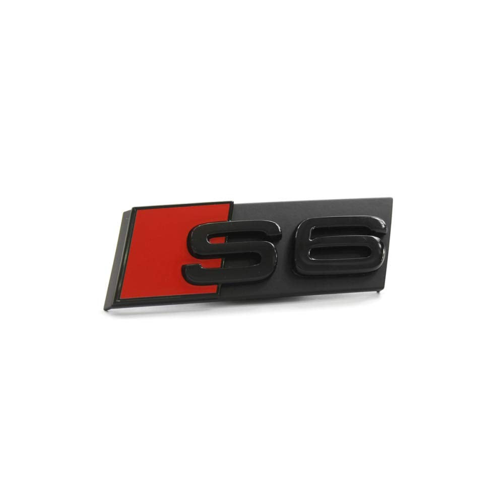 Audi 4K0071805 Schriftzug S6 schwarz/rot Clip Tuning Exclusive Kühlergrill Edition Emblem, Black/Red