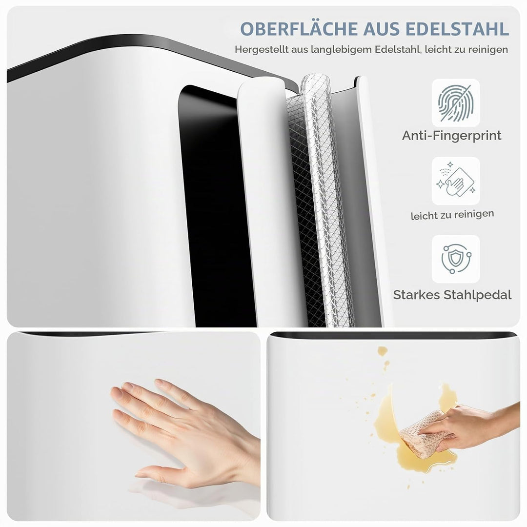 Clevich Mülleimer 30L mit Stahlkorpus und Soft-Close-Funktion, Deckel mit Edelstahloberfläche, abneh