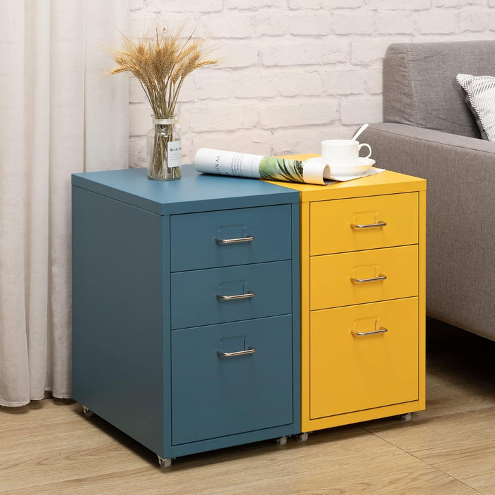 HollyHOME Mobiler Aktenschrank mit 3 Schubladen, rollbarer Aktenordner unter dem Schreibtisch, Aufbe