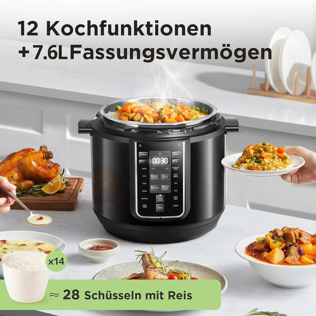 Midea Elektrischer Schnellkochtopf 9-in-1, 12 Voreinstellungen Instant-Multikocher Antihaft-Topf Jog