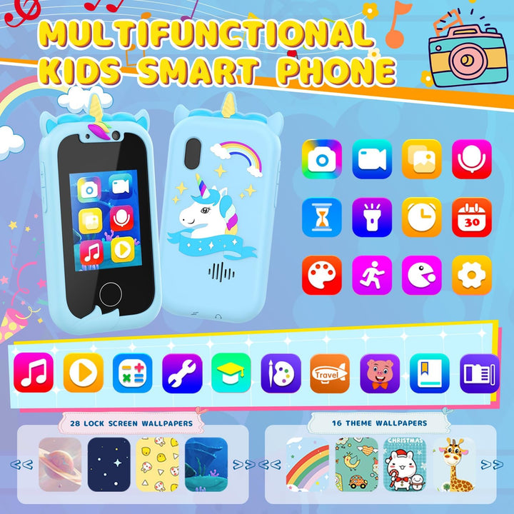 Kinder Handy Ashfly 2.4 Einhorn Kamera, 1080P HD Dual Kamera Spielzeug aufnehmbar Video, Kinder Smar