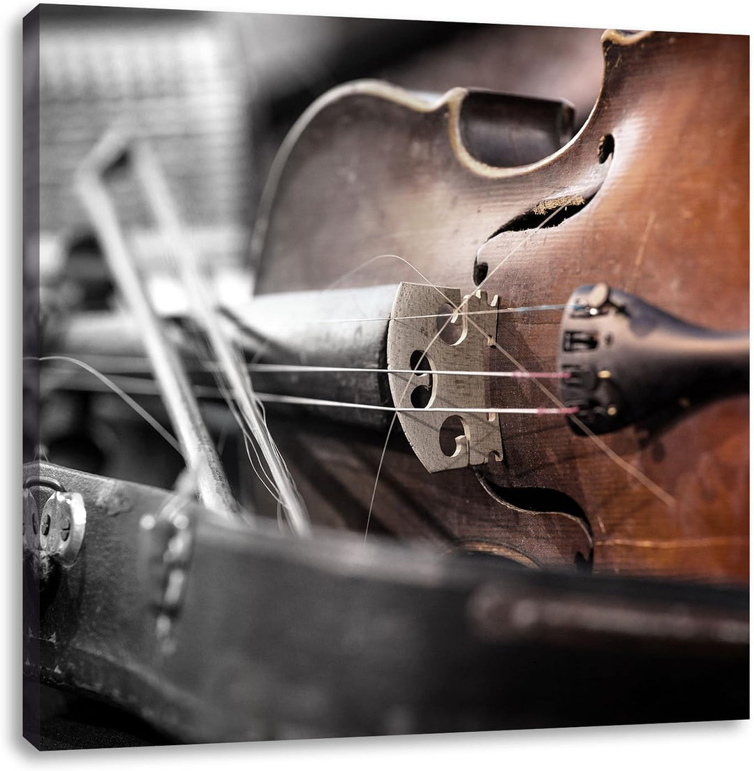Alte Violine Schwarz/Weiss, Format: 70x70 auf Leinwand, XXL riesige Bilder fertig gerahmt mit Keilra