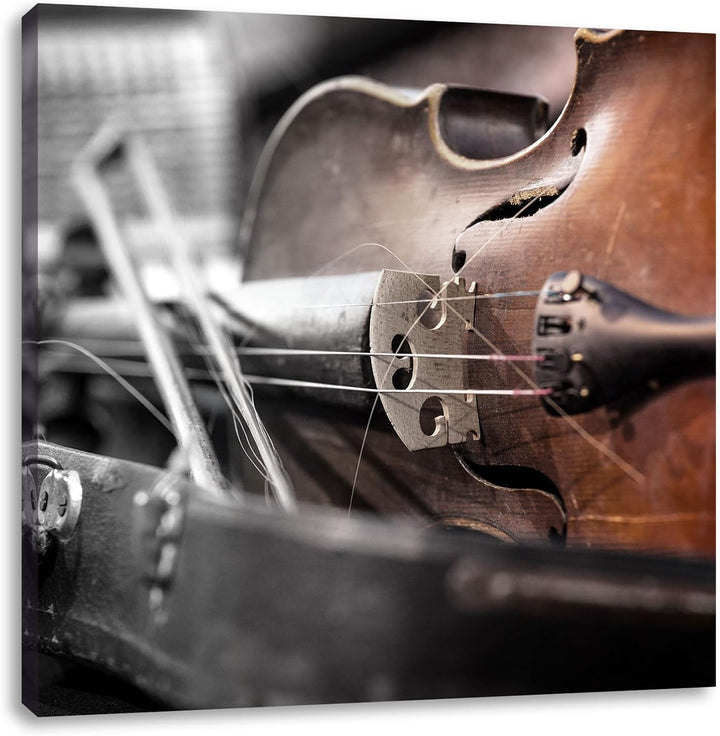 Alte Violine Schwarz/Weiss, Format: 70x70 auf Leinwand, XXL riesige Bilder fertig gerahmt mit Keilra