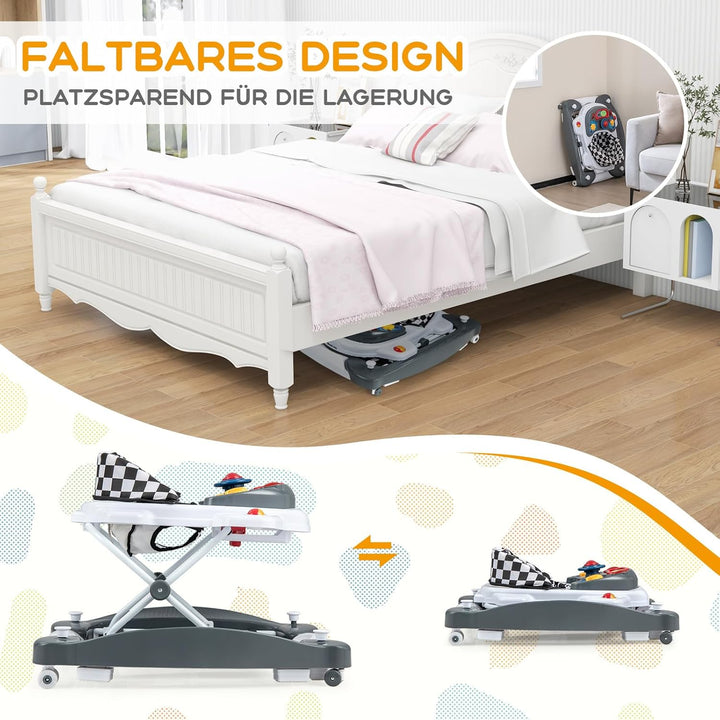 DREAMADE 6-in-1 Lauflernhilfe, Höhenverstellbar Baby Walker mit Musik & Abnehmbarem Sitz, Lauflernwa