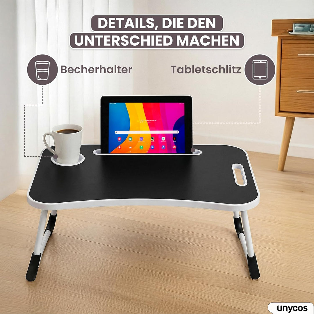 unycos - Klappbarer Laptoptisch, Betttablett, Leseständer, Computertisch, Frühstückstablett, Beistel