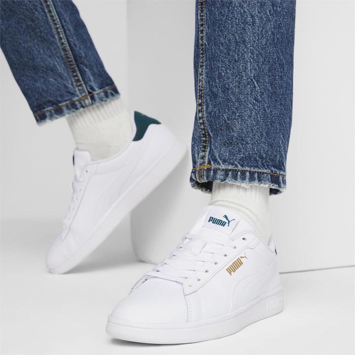 PUMA Herren Smash 3.0 L Sneaker 45 EU Puma White Malachite Puma Gold, 45 EU Puma White Malachite Pum