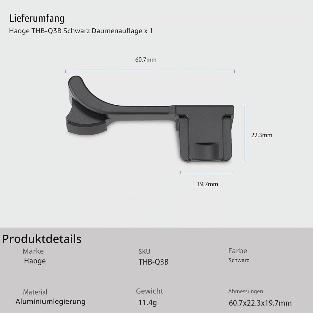Daumen-Up-Griff aus Metall für Leica Q3 Q3 43 Kamera-Zubehör Haoge THB-Q3B Blitzschuh Daumenauflage