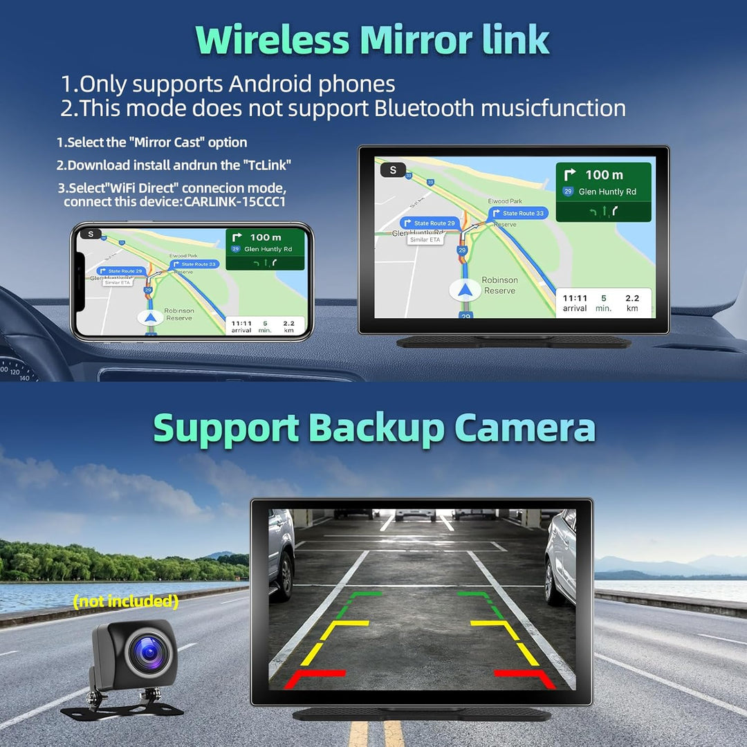 Podofo Wireless CarPlay Android Auto Tragbares Autoradio 9 Zoll IPS Touchscreen Autoradio Kabelloses