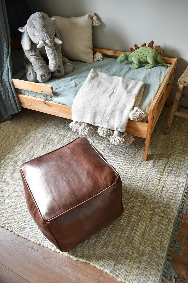 See the Good Quadratischer Leder Pouf - Handgefertigt - gefüllt geliefert - Ottoman, Sitzsack, Fussh