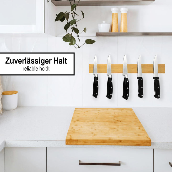 Magnetische Messer-Leiste aus Bambus - 40 cm langer Magnethalter für Messer und mehr zur Wandbefesti
