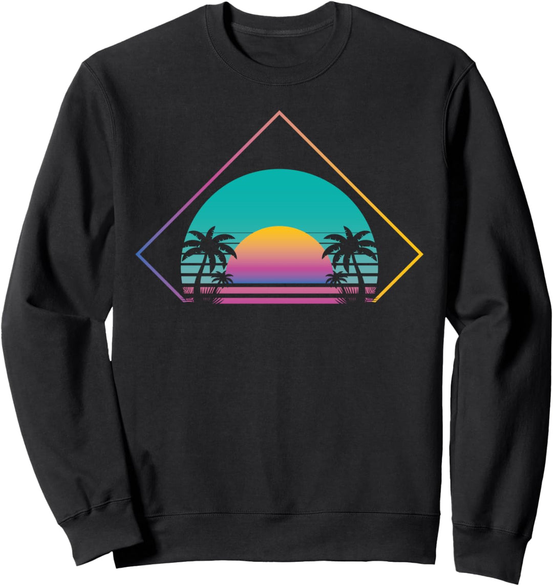 1990er Retro Kunst Palmen Sonnenuntergang Vaporwave Sweatshirt