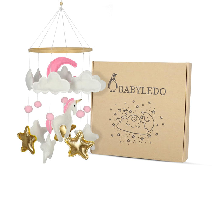BABYLEDO Mobile für Babybett mit Geschenkbox, Traumfänger, Bettglocke, Holz, Babyzimmer Dekoration,