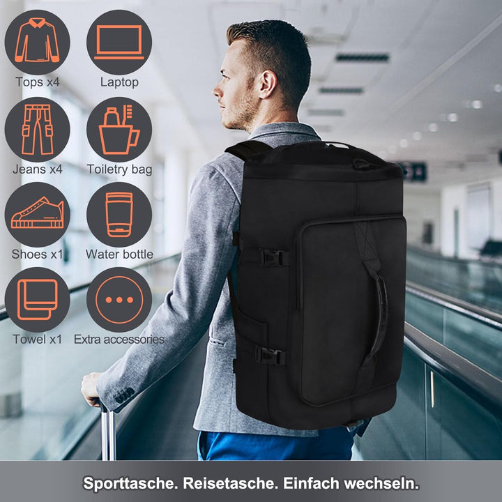 45L Sporttasche Damen Herren, Gross Reisetasche mit Schuhfach und Nassfach Travel Duffle Bag mit Ruc