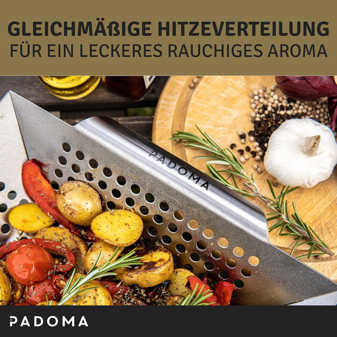 Grillkorb aus Edelstahl Grillschale 30 x 30 x 6 cm für alle Grillarten perfekt für Fleisch, Gemüse u