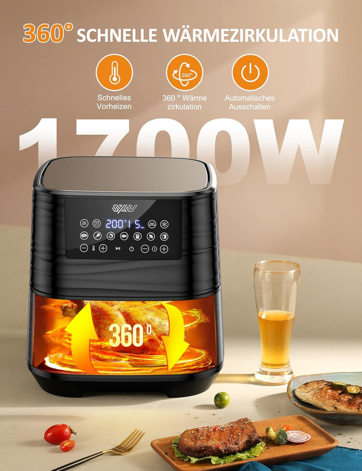 Innsky Heissluftfritteuse 5,5L XXL, 1700W Heissluftfriteuse mit Digitalem LED-Touchscreen und 7 Prog