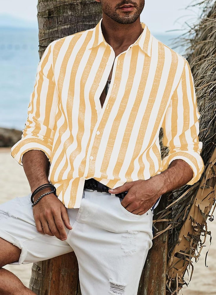 Meilicloth Herren Hemd Langarm Sommer Gestreifte Freizeithemden Casual mit Knöpfen Regular Fit XXL B