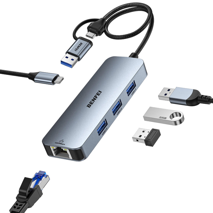 BENFEI USB C Gigabit Ethernet Adapter, 3 Ports Hub 3.0 Mit RJ45 LAN Netzwerkadapter für MacBook Pro/