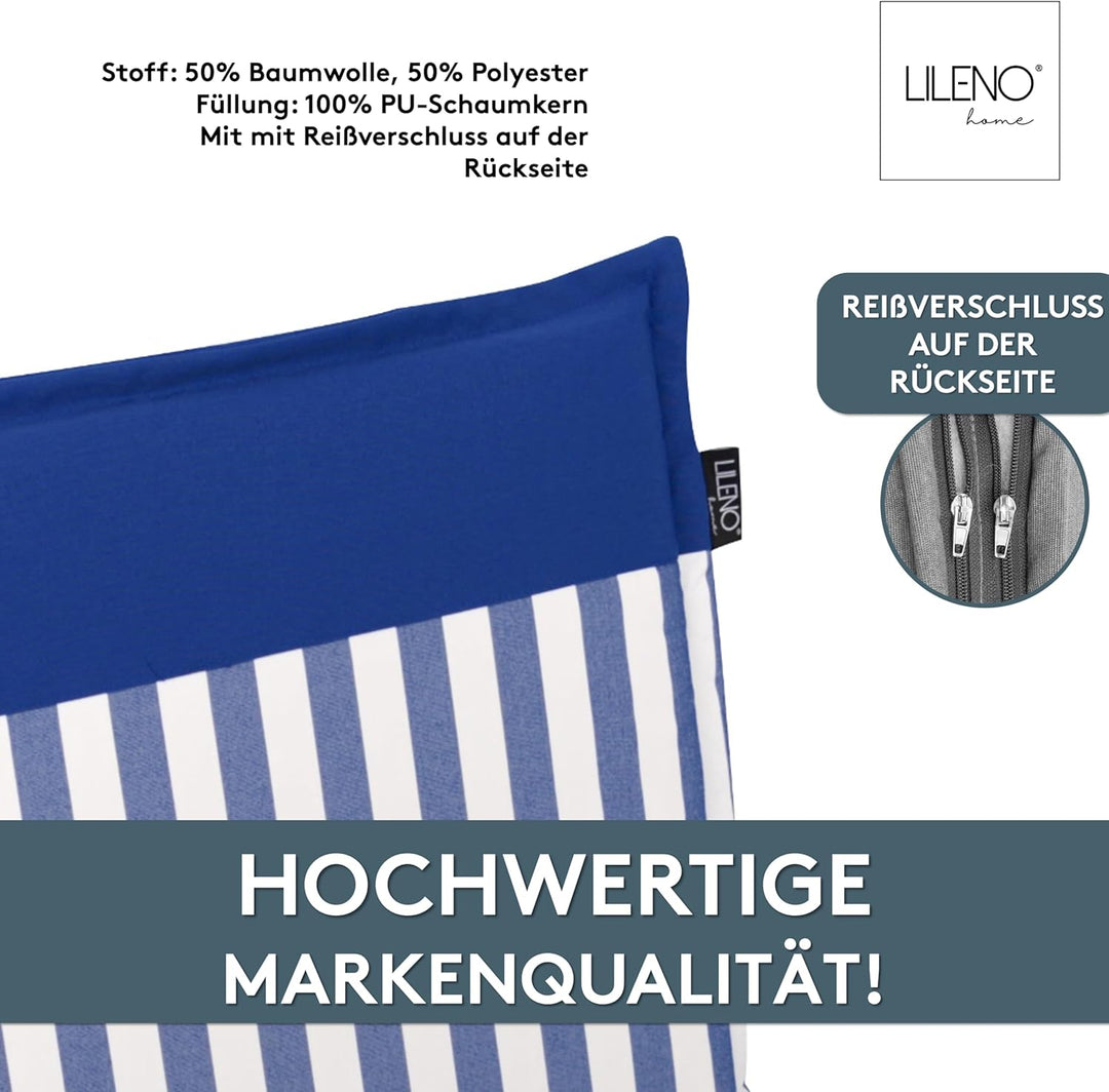 LILENO HOME Gartenstuhl Auflagen als [2er Set - Hochlehner] in Streifen Dunkelblau - Uni Dunkelblau