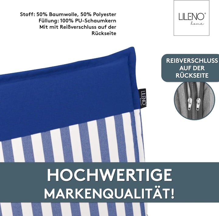 LILENO HOME Gartenstuhl Auflagen als [2er Set - Hochlehner] in Streifen Dunkelblau - Uni Dunkelblau