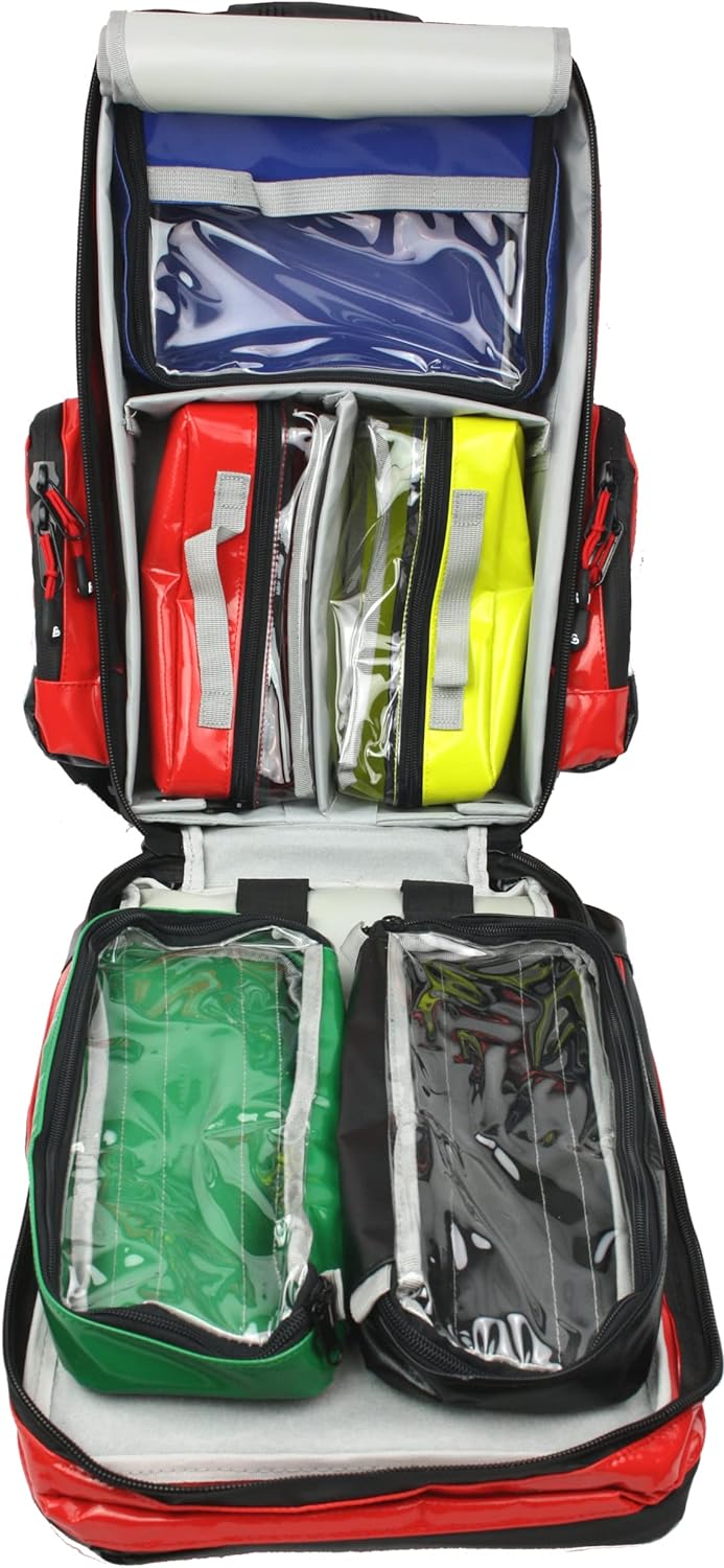 Bexamed Notfallrucksack Medicus ca. 23 LITER Volumen - LEER - rot aus Plane - mit Waterstop Reissver