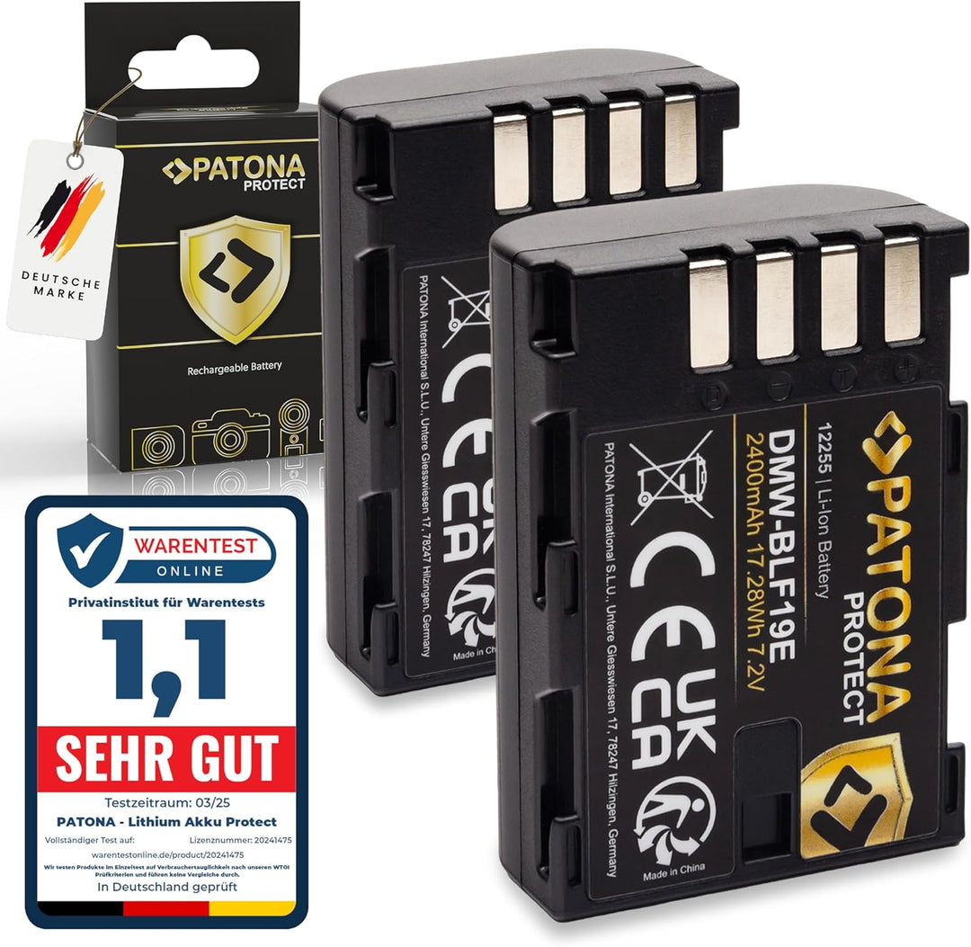 PATONA 2X Protect DMW-BLF19 E Akku 2400mAh Ersatzakku kompatibel mit Panasonic Lumix DC-G9 G9L G9EG