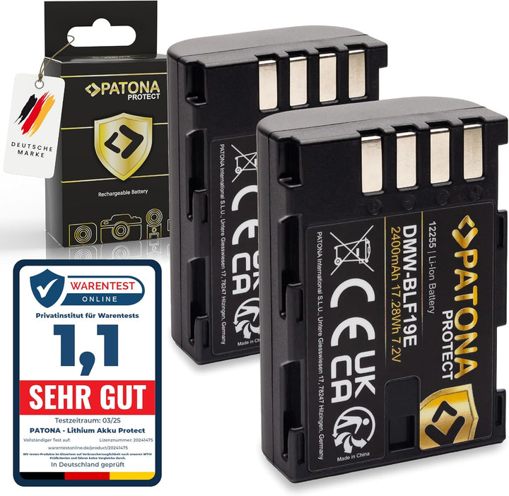 PATONA 2X Protect DMW-BLF19 E Akku 2400mAh Ersatzakku kompatibel mit Panasonic Lumix DC-G9 G9L G9EG