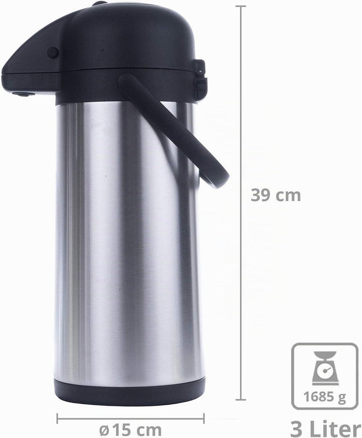 Thermoskanne 3 Liter Pumpkanne Kaffee Teekanne Warmhalte Airpot Isolierkanne Doppelwandig Getränkesp