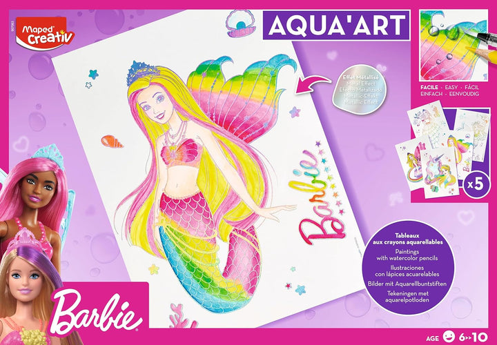 Maped CREATIV - Ausmal-Set AQUA'ART BARBIE - Maxi-Set inkl. 18x Aquarell-Stifte und 5x Vorlagen auf