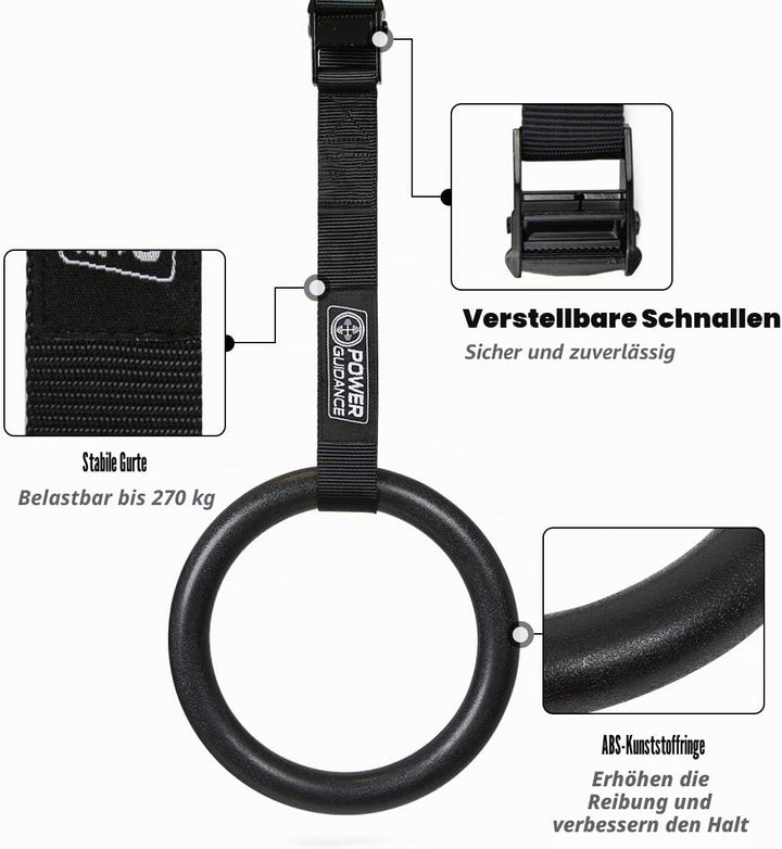 POWER GUIDANCE Turnringe aus mit verstellbaren Schnallenriemen, gymnastikringe für Home Gym, Outdoor