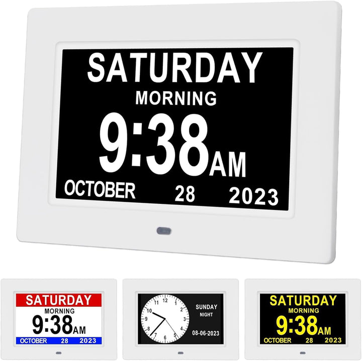7 Zoll Wecker Digital mit Automatische Helligkeitsanpassung, Leiser LCD-Display-Wecker mit Luftfeuch