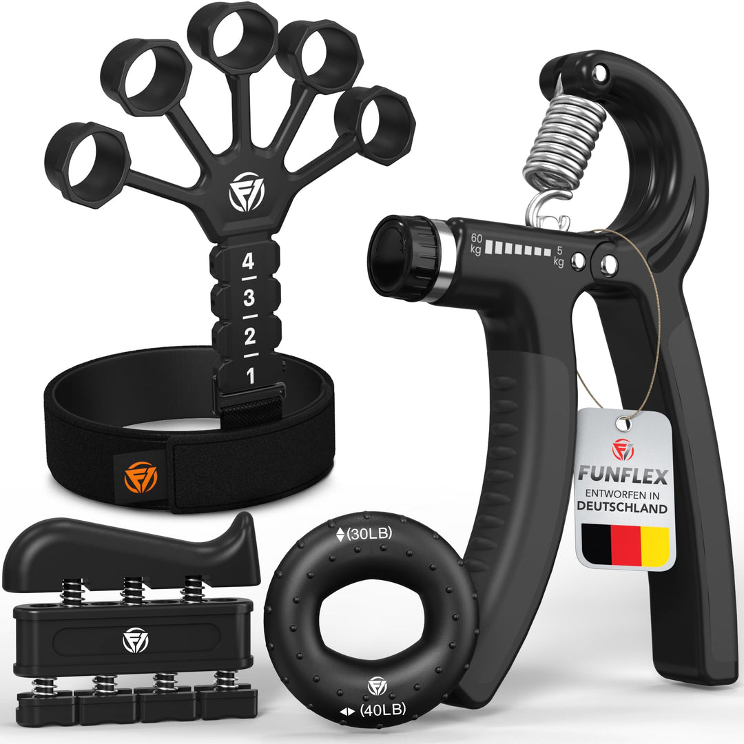 Handtrainer Fingertrainer, Verstellbares Griffkraft Trainer Set -5-Teilig- Unterarmtrainer, Fingerst