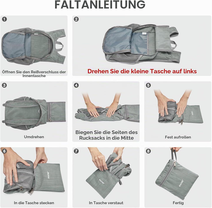 G4Free Wanderrucksack, 10 l, klein, für Reisen, Wandern, Tagesrucksack, leicht, verstaubar Grau 10L,