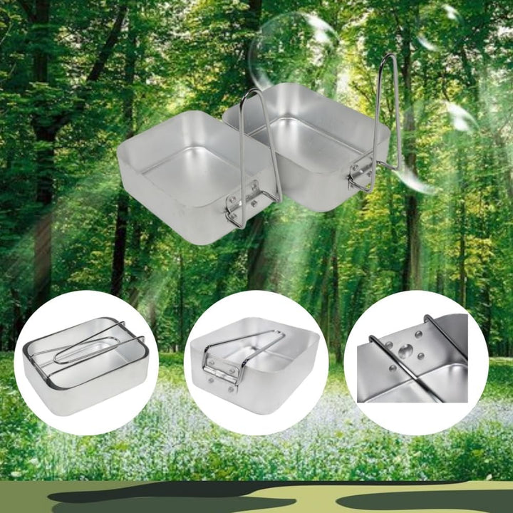 Set mit 2 stapelbaren Aluminiumdosen für Camping und Kochen, leichtes Aluminium-Messdosen-Set, ideal